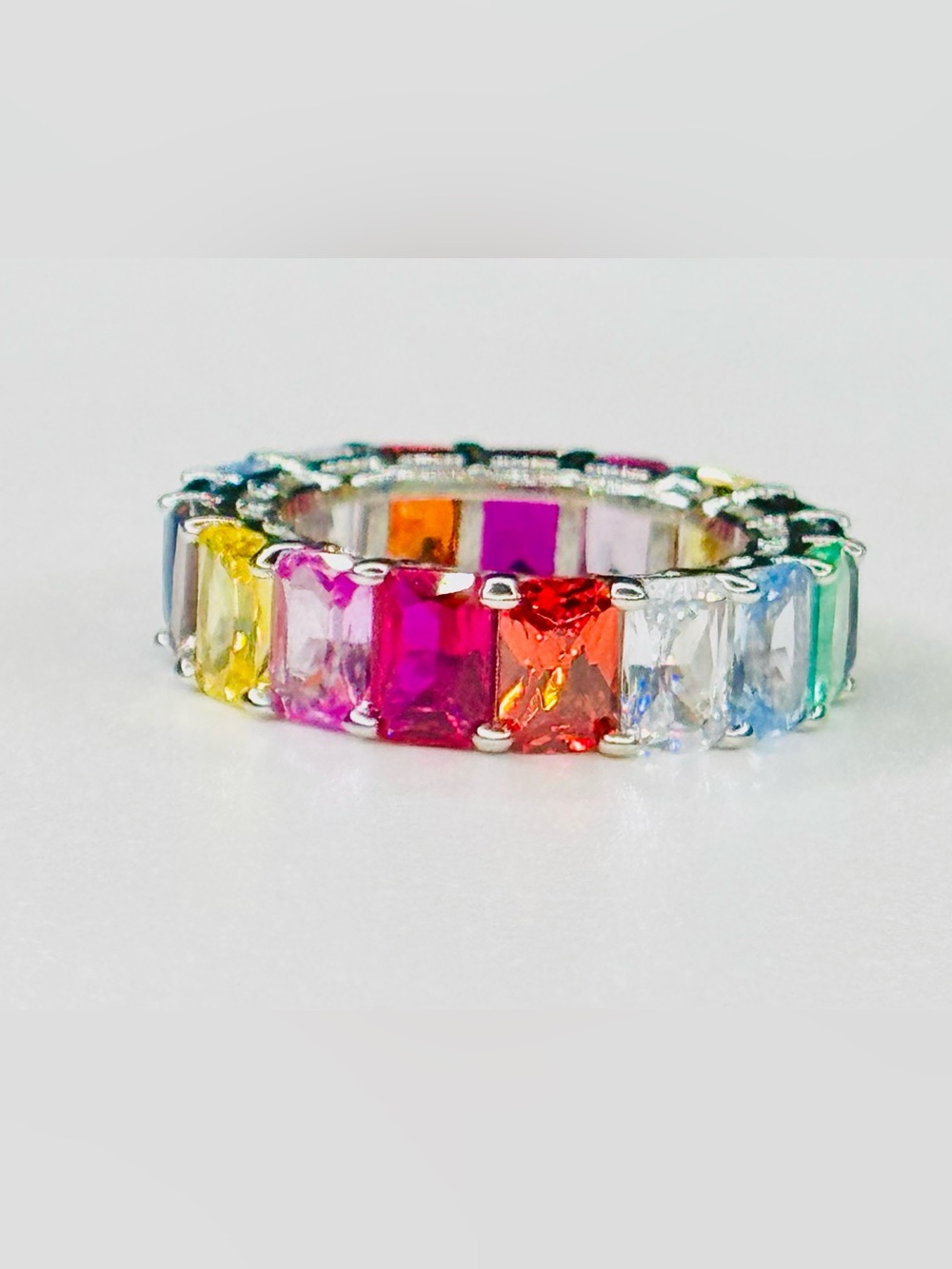 Multicolor Baguette Crystal Eternity Ring - Silver Tone - Picture 3 of 3